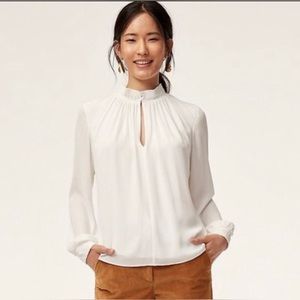 Babaton White Long-Sleeve Mock-Neck Keyhole Blouse